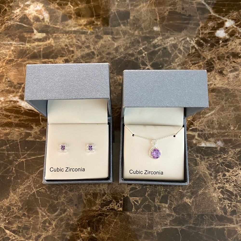 Purple Gem Necklace and matching earrings